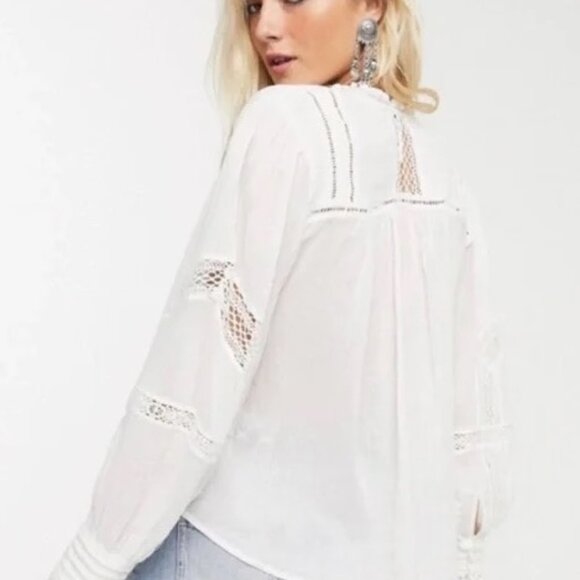 Free People White Embroidered Puff Sleeve blouse - Picture 5 of 7